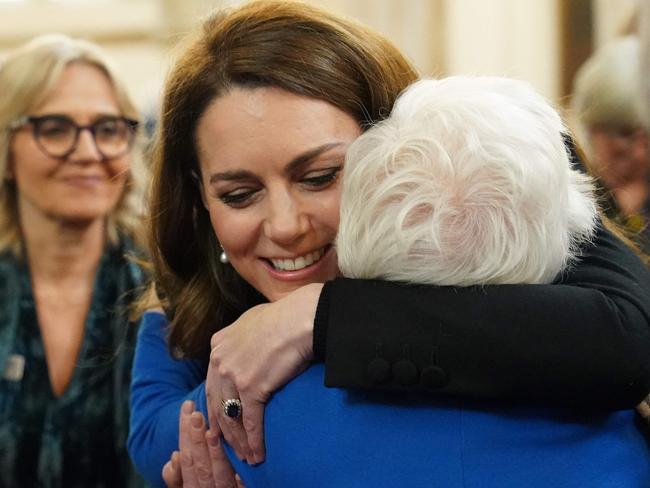 Britain's Catherine, Princess of Wales (L) meets Holocaust survivor Yvonne Bernstein. Picture: Arthur Edwards/Pool/AFP