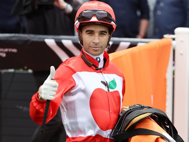 MELBOURNE , AUSTRALIA. October 14 , 2023.   Caulfield Guineas race day. Race 3 . The Herbert Power Stakes.   Military Mission ridden by Joao Moreira wins race 3    .Picture by Michael Klein