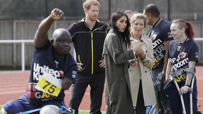 Meghan and Harry attend the UK Team Trials for this year’s Invictus Games at the University of Bath Sports Training Village. Picture: Getty Images.