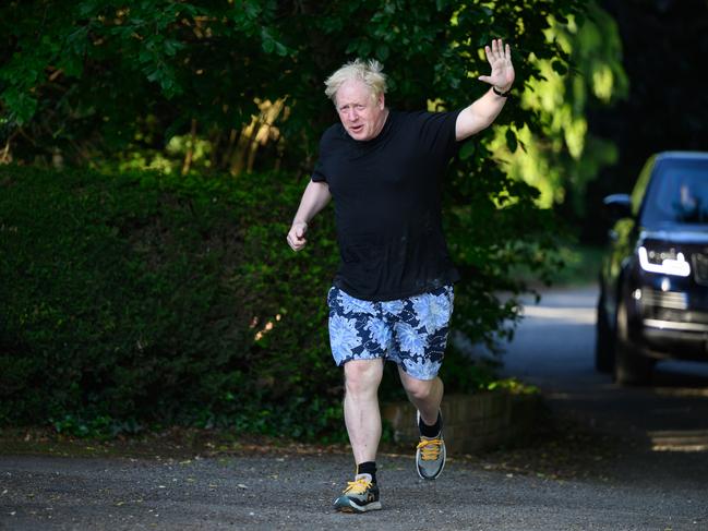 BRIGHTWELL-CUM-SOTWELL, OXFORDSHIRE - JUNE 15: Former British Prime Minister Boris Johnson is seen on his morning run on June 15, 2023 in Brightwell-cum-Sotwell, England. The Privileges Committee has been investigating whether Boris Johnson misled parliament over breaches of lockdown rules in Downing Street during the Covid-19 pandemic. (Photo by Leon Neal/Getty Images) *** BESTPIX ***