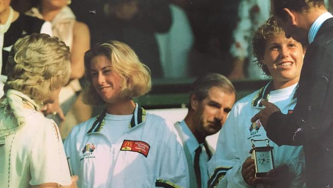 Ms Musgrave-Edwads receives her Wimbledon trophy from the Duke and Dutchess of Kent in 1995.