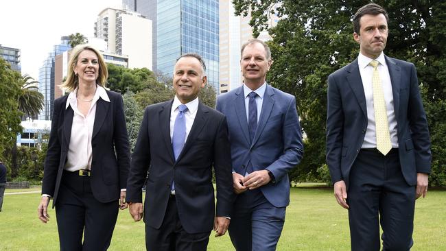 Victorian Opposition Leader John Pesutto, second left, with, from left, Georgie Crozier, David Southwick and Matthew Bach in 2022. Picture: NewsWire / Andrew Henshaw