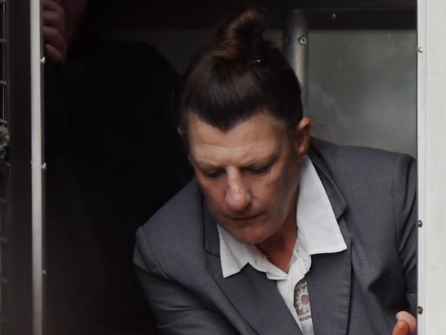 Fiona Barbieri arrives at the Supreme Court for a sentencing submission hearing in Sydney, Wednesday, Nov. 12, 2014. Barbieri and her son Mitchell have pleaded guilty to killing a police officer. (AAP Image/Dean Lewins) NO ARCHIVING