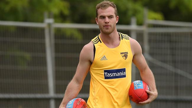 New recruit Tom Mitchell at Hawthorn training. Picture: Wayne Ludbey