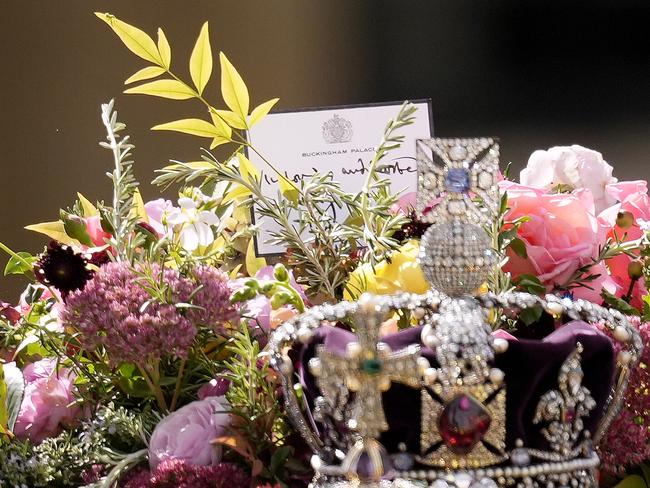 The note at the top of Queen Elizabeth’s coffin. Picture: Getty.