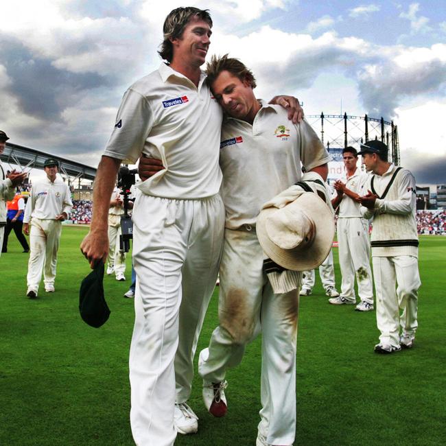 Glenn McGrath, left, with Shane Warne in 2005