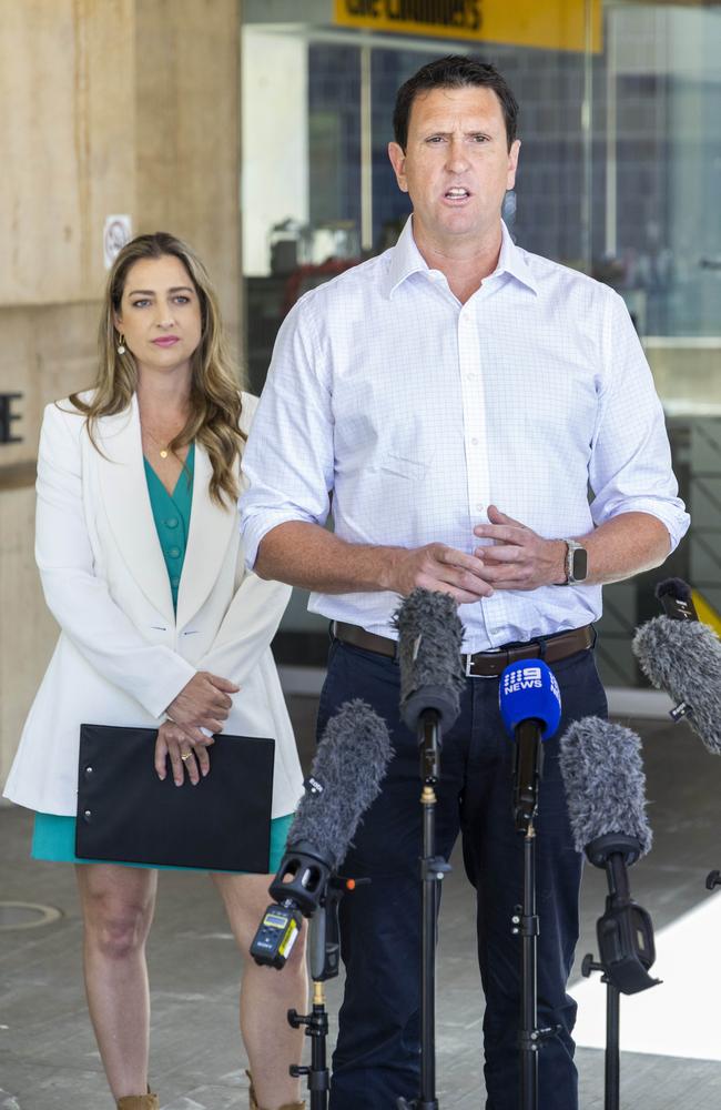 Premier David Crisafulli, Minister for Police Dan Purdie and Minister for Youth Justice Laura Gerber at Ipswich Police and Courts Precinct, Sunday, December 8, 2024 – Picture: Richard Walker