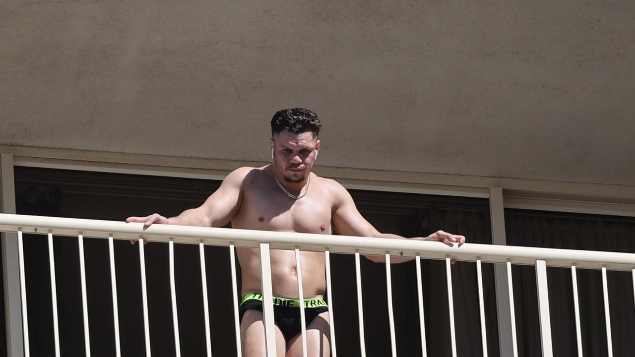 James Roberts in quarantine at the Novotel on the Gold Coast. Picture: NIGEL HALLETT