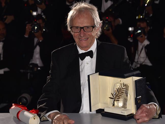 Ken Loach in Cannes in 2016 with his Palme d’Or for I, Daniel Blake. Picture: Loic Venance/AFP