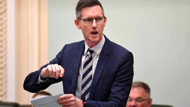 Queensland Transport Mark Bailey speaks during Question Time at Parliament House in Brisbane. Picture: NCA NewsWire / Dan Peled