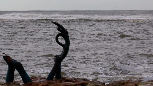 The broken sculpture at Fairy Bower rock pool in Manly. Picture: Lee Godtchalk.