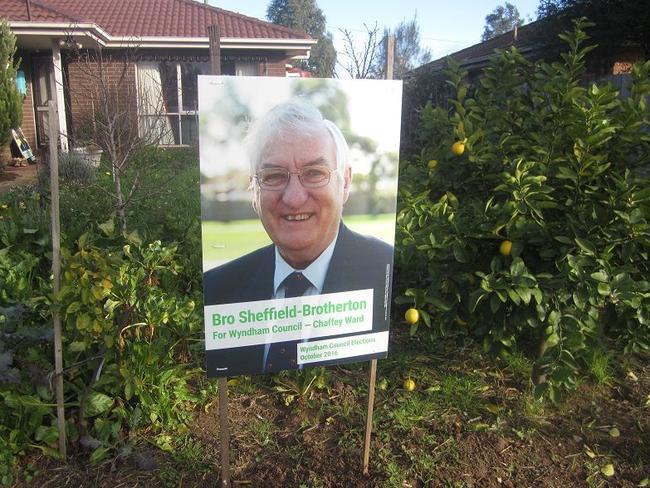 A poster for Greens candidate Bro Sheffield-Brotherton.