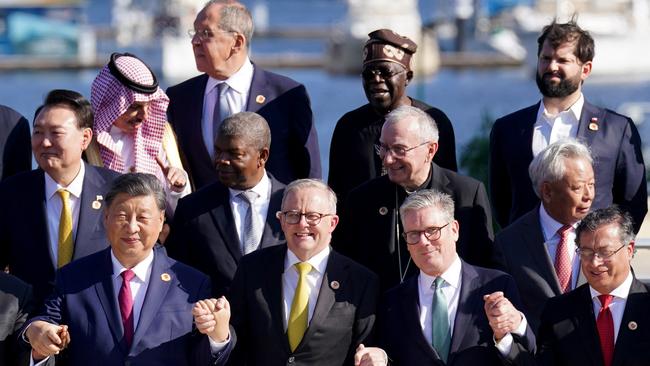 Chinese President Xi Jinping, Australian Prime Minister Anthony Albanese, UK Prime Minister Sir Keir Starmer and Colombian President Gustavo Petro with leaders of the G20 members. Picture: WPA Pool/Getty Images