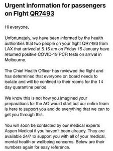 The leaked email which reveals COVID-19 positive tests.