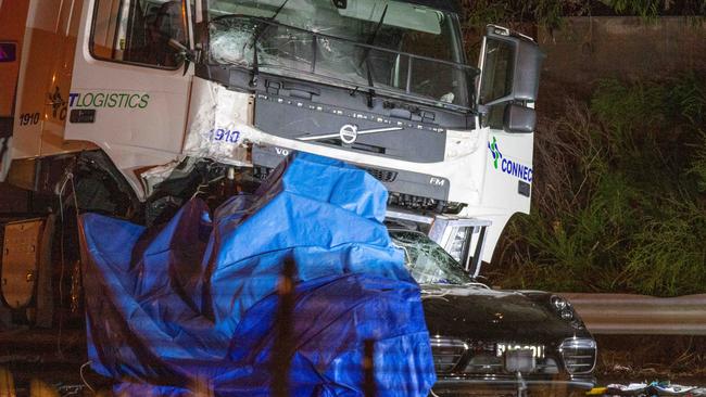 Pusey’s Porsche was crushed by the truck that killed the four police officers. Picture: Mark Stewart