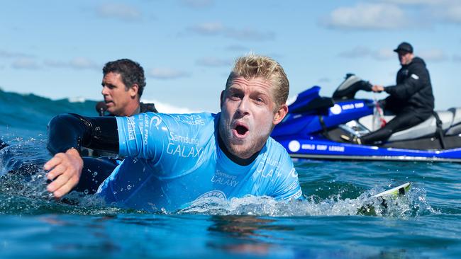Mick Fanning after winning last year Pic: WSL/ Cestari