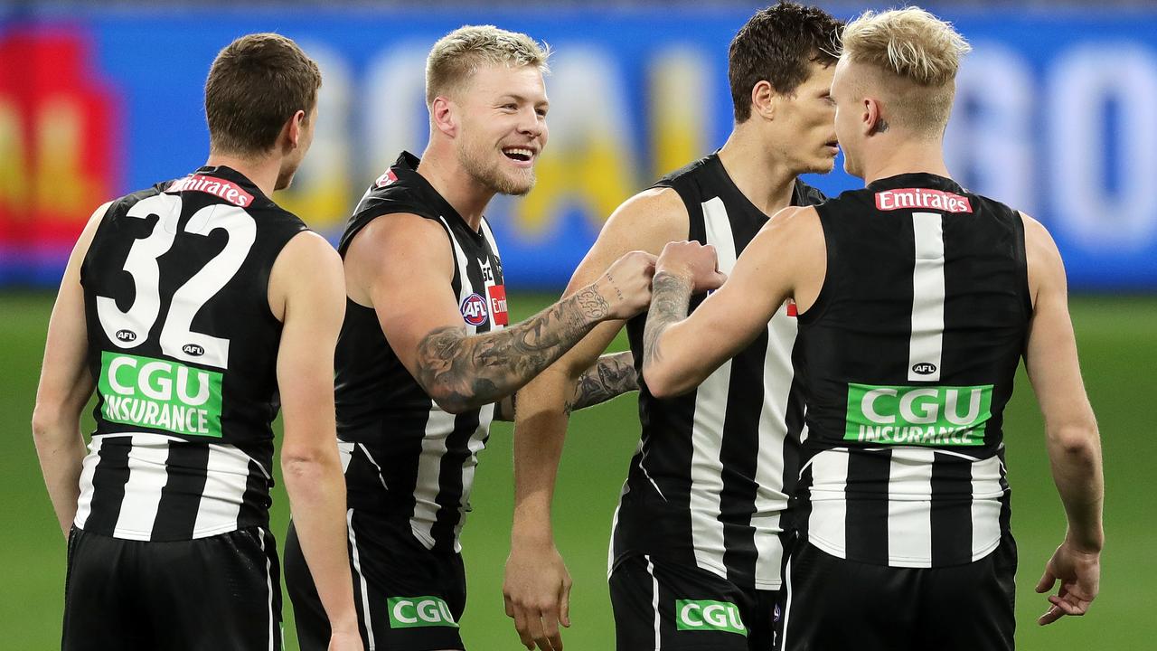 Jordan De Goey booted five goals for the Pies. Photo: Will Russell/AFL Photos/via Getty Images.