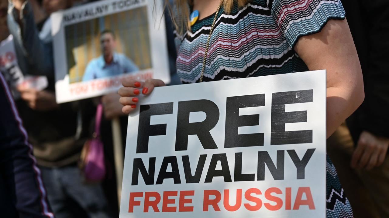 Protesters gather outside the Russian Embassy in London on June 4 to mark Mr Navalny’s 47th birthday. Picture: AFP