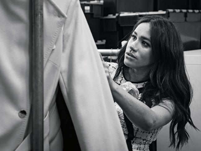 Meghan, who is a patron of women’s rights group Smart Works, in the workroom of the charity’s London office. Picture: AFP