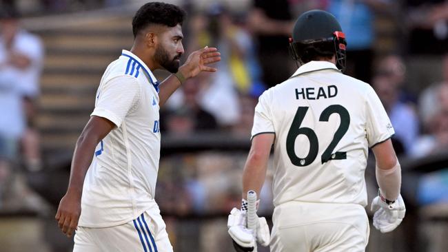 Mohammed Siraj was fined for his altercation with Travis Head in Adelaide. Picture: William West / AFP