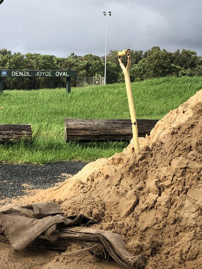 Pile of sand at Denzil Joyce Oval at Curl Curl for people to use for sand bagging. Picture: Jim O'Rourke