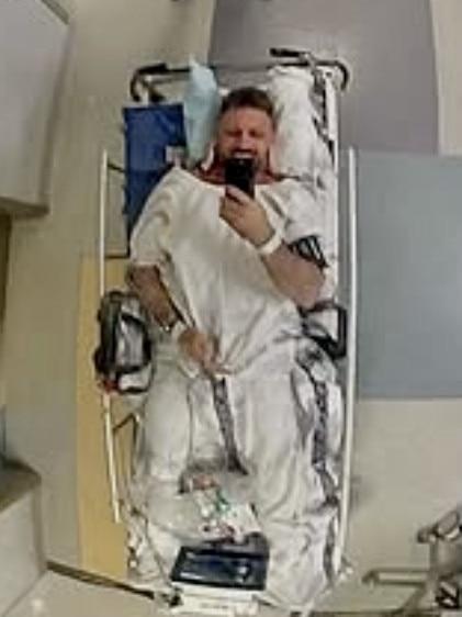 Tim Lee documented his hospital experience after he was injured in a collision between his motorbike and a car. Picture: Instagram