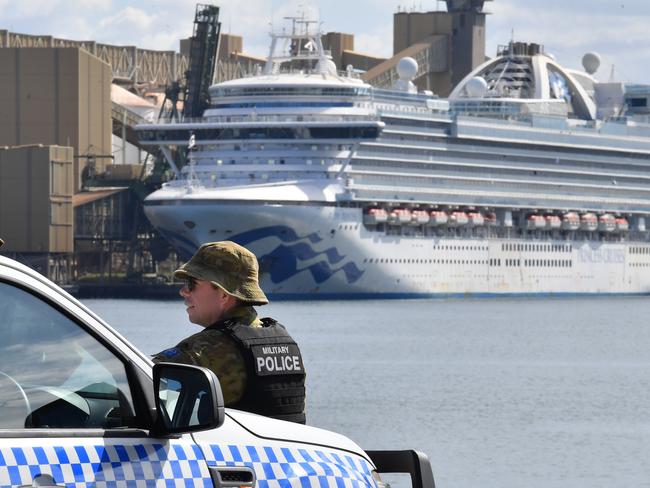 The Ruby Princess cruiseliner which remains docked at Port Kembla. Picture: AAP