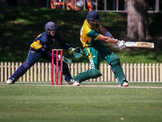 Patrick Moore unleashes a pull shot. Picture: Kate Zarifeh