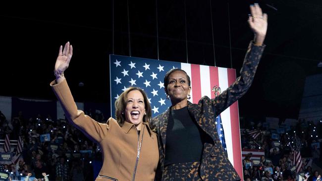 US Vice President and Democratic presidential candidate Kamala Harris with former US First Lady Michelle Obama. Picture: Brendan Smialowski/AFP