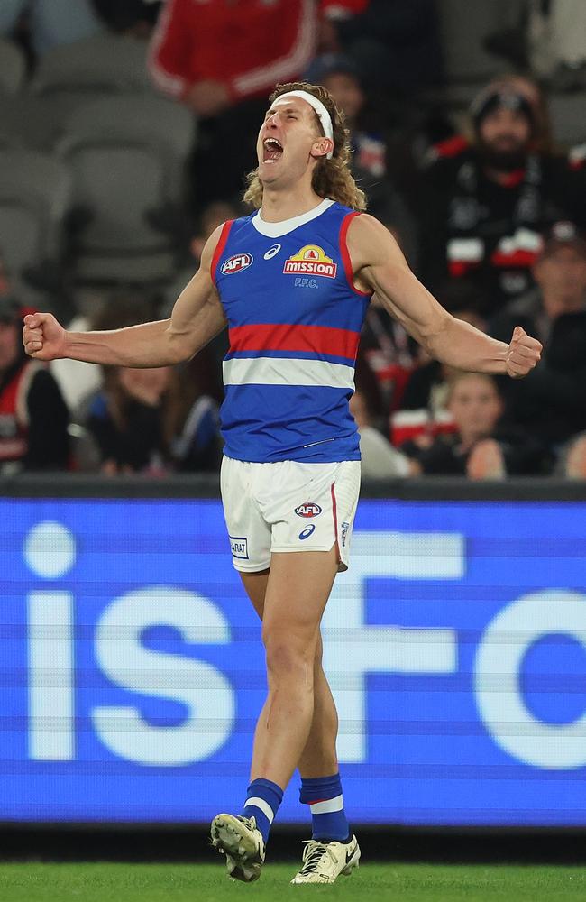 A six goal haul has cemented Aaron Naughton’s spot in the Dogs’ forward line. Picture: Robert Cianflone/Getty Images