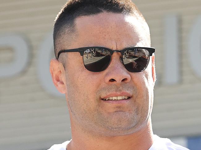 SYDNEY, AUSTRALIA - NewsWire photos FEBRUARY 16, 2022:  Jarryd Hayne reports to Merrylands police station after his release from jail yesterday. Picture: NCA NewsWire / Dylan Coker