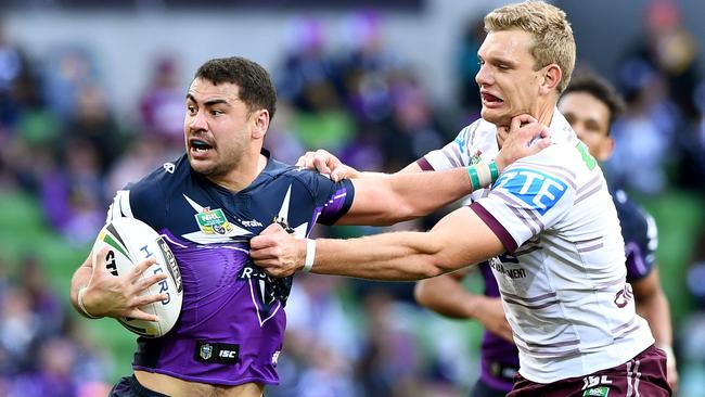 Storm rising star Jahrome Hughes suffered a dislocated shoulder in preseason. Picture: AAP Image/Joe Castro