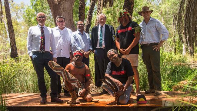 At rear: John Quigley, George Irvine, Kevin Michel, Justice Steven Rares, Michael Woodley and Ben Wyatt. Front: Angus Guiness and Wayne Stevens. Picture: Marg Bertling