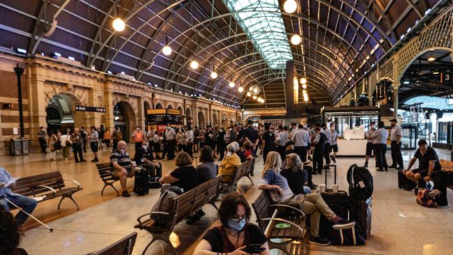 Commuters at Central Station last week after Sydney’s were cancelled. Picture: NCA NewsWire / Flavio Brancaleone