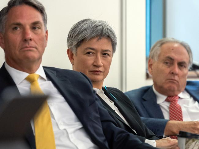 CANBERRA, AUSTRALIA - NewsWire Photos FEBRUARY, 7, 2023: Prime Minister Anthony Albanese spoke to Labor party members in Parliament House in Canberra. DPM Richard Marles and Penny Wong and Don Farrell.Picture: NCA NewsWire / Gary Ramage