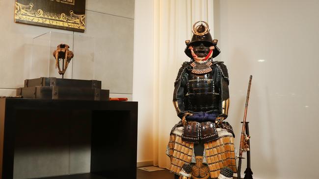 Antique samurai armour in Dana White’s office. Picture: Richard Dobson