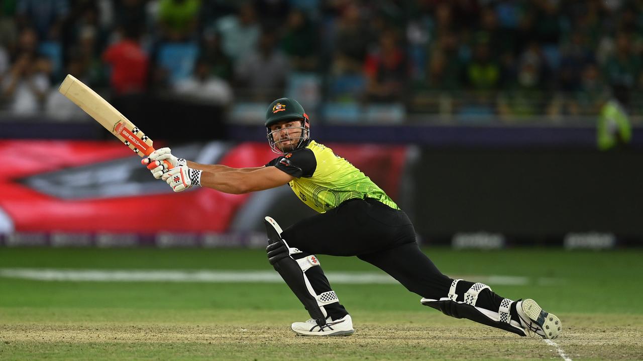 Marcus Stoinis scored 80 runs in the tournament. Photo by Gareth Copley-ICC/ICC via Getty Images