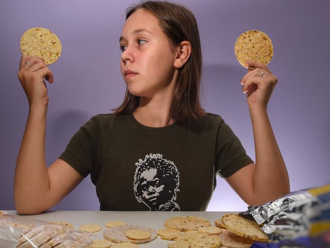 Emilia Habgood, 15, reads foods labels carefully to help her avoid wheat, eggs or peanuts. Picture: Tony Gough