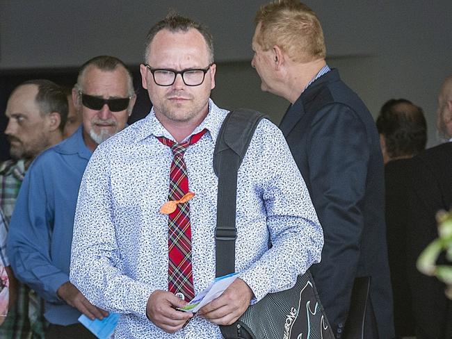 James McLeod leaves the Hervey Bay funeral ceremony for his children. Picture: John Wilson