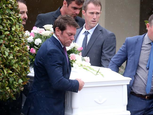 Funeral service at Woronora crematorium for Sharnie Kimmorley, the wife of retired NRL star Brett Kimmorley who died last week aged 38 from brain cancer and has left behind 4 daughters Maddie, 15, Mia, 13, Ava, 11 and Ivy 6.