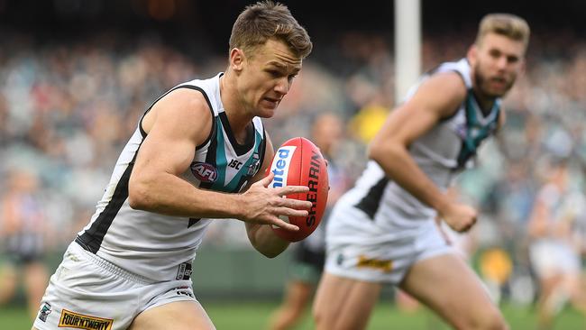 POWERING ON: Robbie Gray is one of 11 Port Adelaide players to have played every game this season. Picture: Julian Smith (AAP).