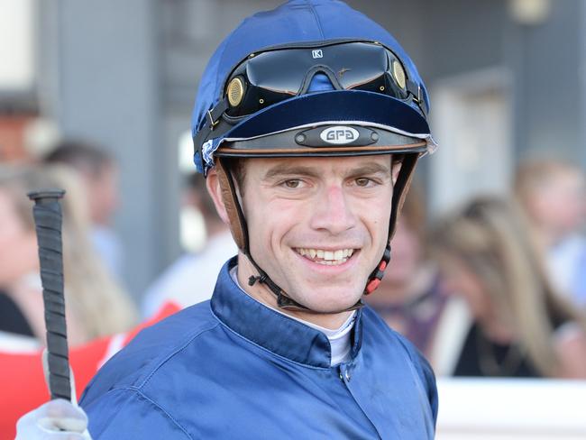 Thomas Stockdale after winning the Skye Excavations BM64 Handicap at Cranbourne Racecourse on January 18, 2025 in Cranbourne, Australia. (Photo by Ross Holburt/Racing Photos via Getty Images)