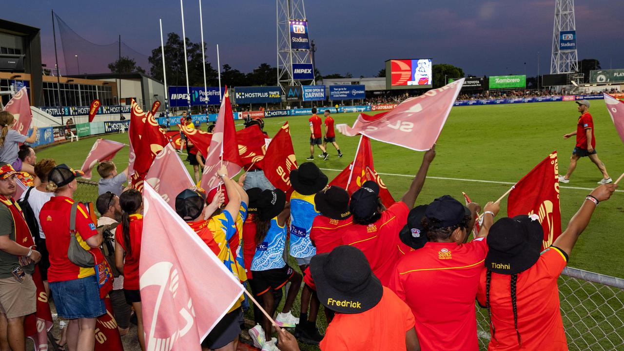 Fans at the Gold Coast Suns v Western Bulldogs 2025 AFL match at TIO Stadium. Picture: Pema Tamang Pakhrin