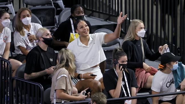 Liz Cambage and her Opals teammates watch the Boomers in Las Vegas. Picture: Ethan Miller/Getty Images