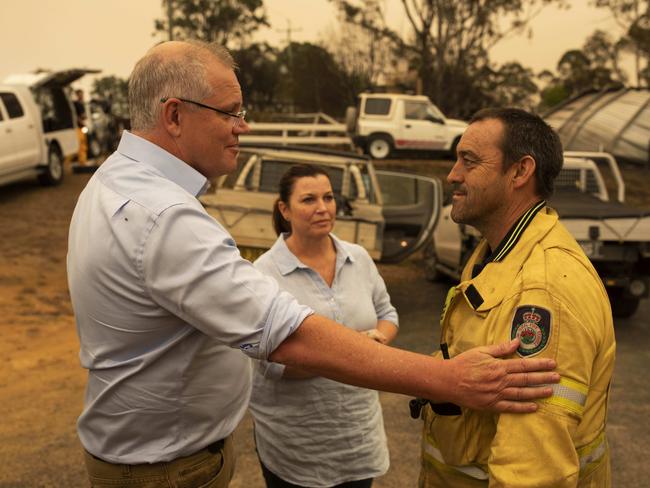 Prime Minister Scott Morrison and wife Jenny visit Cobargo. Picture: Sean Davey