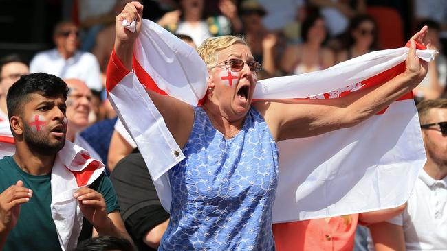 England fans react as they watch the quarter-final. Picture: AFP.