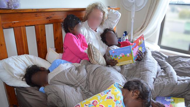 Foster mother Marie with, from left, Jess, Milly, Yakamurro and Benny.