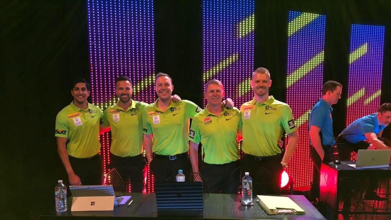 Sydney Thunder’s Jason Sangha (player), Tim Cruickshank (list manager), Andrew Gilchrist (GM), Shawn Bradstreet (assistant coach), Nathan McAndrew (player) at the Big Bash League draft.