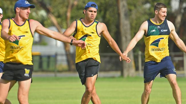 Tyson Stengle warms up at Woodville-West Torrens training. Picture: Tom Huntley