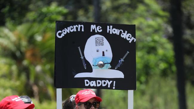 The Freedom Rally in the Brisbane CBD on Saturday. Picture: Annette Dew